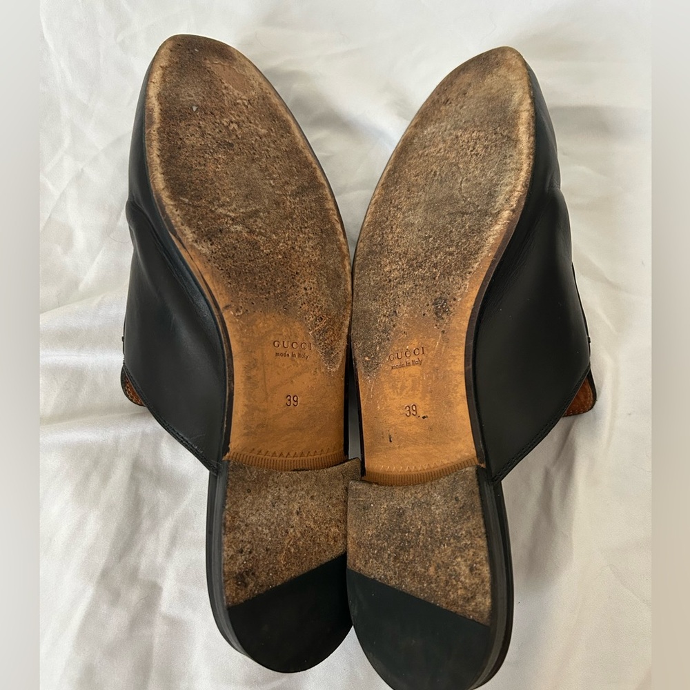 Gucci Black Leather Horsebit Mules with Gold Hardware - Picture 8 of 11